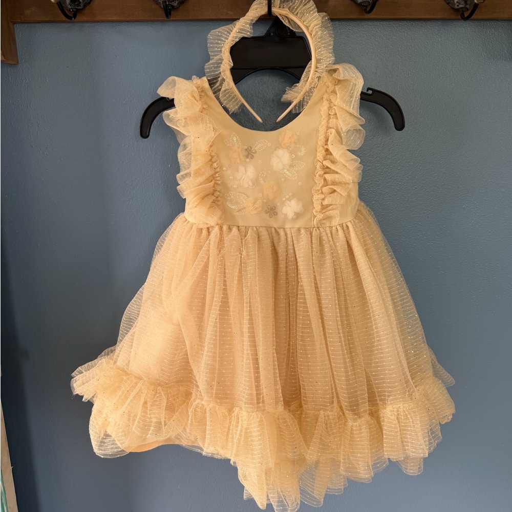 Ivory Tulle Ruffle Baby Dress with Headband